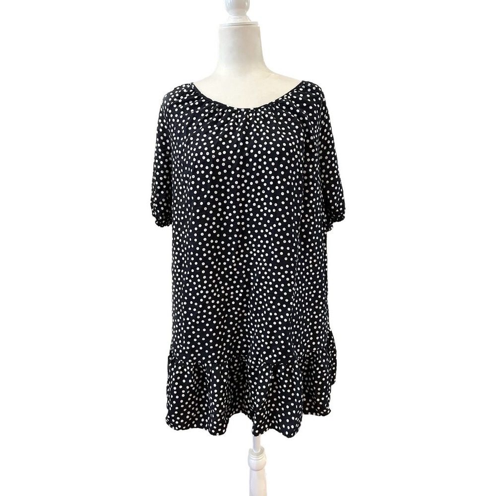 Ann Taylor Navy and White Polka Dot Flare Dress, Size M